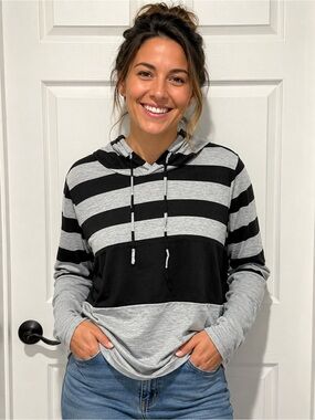 Ripe Black & Light Gray Striped Hoodie